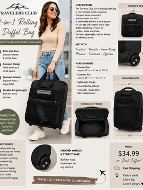 Black Men's Duffel Carry Bag with Front Mesh Pocket